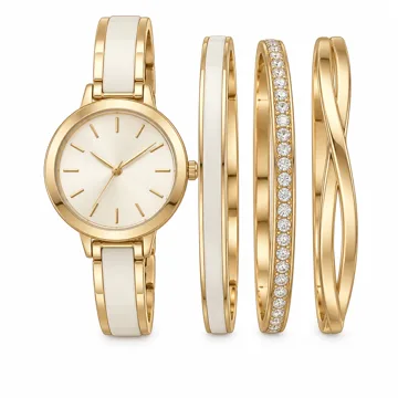 AI-generated style illustration for Anne Klein Women's Premium Crystal Accented Bangle Watch Set, AK/2245; not a retailer photograph