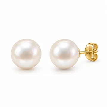 AI-generated style illustration for PAVOI 14K Gold Plated Freshwater Cultured Pearl Stud Earrings for Women; not a retailer photograph