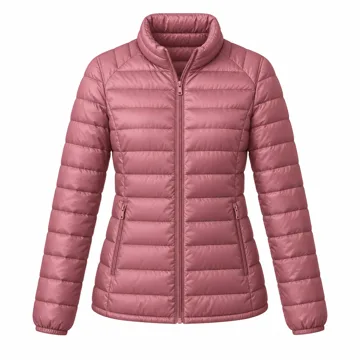AI-generated style illustration for Amazon Essentials Women's Lightweight Long-Sleeve Water-Resistant Packable Puffer Jacket (Available in Plus Size); not a retailer photograph