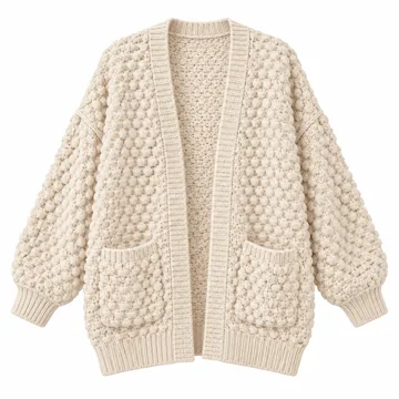 AI-generated style illustration for MEROKEETY Women's Fuzzy Popcorn Oversized Sherpa Chenille Cardigan Sweaters; not a retailer photograph