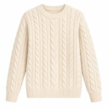 AI-generated style illustration for Amazon Essentials Women's Regular Fit Soft Cotton Cable Knit Ribbed Crewneck Sweater; not a retailer photograph