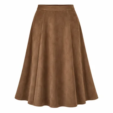 AI-generated style illustration for Urban CoCo Midi Skirts for Women Faux Suede High Waisted A Line Skirt; not a retailer photograph