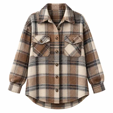 AI-generated style illustration for Trendy Queen Womens Flannel Plaid Button Down Shacket; not a retailer photograph