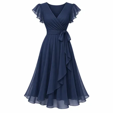 AI-generated style illustration for MEROKEETY Women's Fall Wedding Guest Cocktail Formal Midi Dress; not a retailer photograph