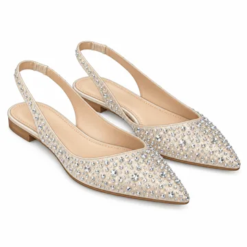 AI-generated style illustration for Elisabet Tang Women Slingback Flats with Rhinestone Pointed Toe Flats for Women Dressy Shoes; not a retailer photograph