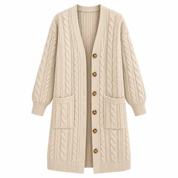 AI-generated style illustration for PRETTYGARDEN Womens Cable Knit Button Long Cardigan Sweaters; not a retailer photograph