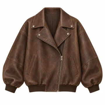 AI-generated style illustration for Trendy Queen Womens Oversized Leather Jacket Moto Bomber Coat Fall&Winter; not a retailer photograph