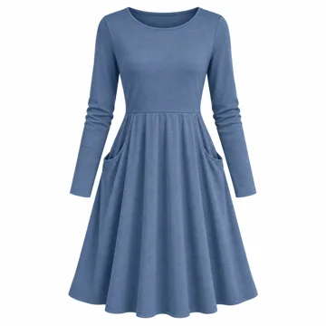 AI-generated style illustration for Simier Fariry Womens Fall Long Sleeve Knee Length Casual Dress with Pockets; not a retailer photograph