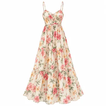 AI-generated style illustration for PRETTYGARDEN Women's 2026 Summer Floral Spaghetti Strap Maxi Dress Stretch Sexy Bodycon Dress Backless Slip Long Dresses; not a retailer photograph