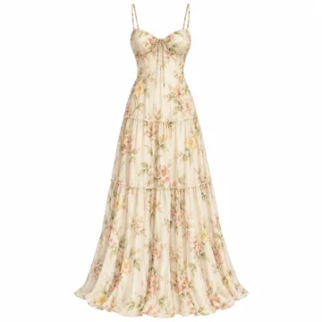 AI-generated style illustration for Lioness Women's Field of Dreams Maxi Dress; not a retailer photograph