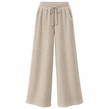 AI-generated style illustration for EVALESS Women's Wide Leg Pants Waffle Knit Work Trousers with Pockets; not a retailer photograph