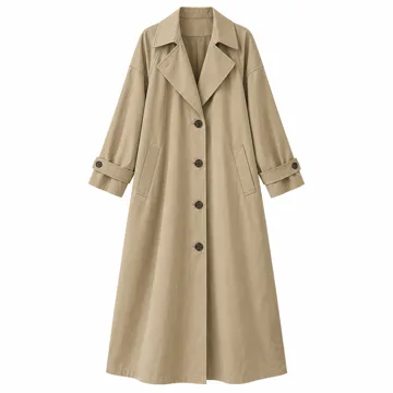 AI-generated style illustration for Tankaneo Womens Long Oversized Single Breasted Windproof Trench Coat; not a retailer photograph