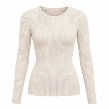AI-generated style illustration for Zeagoo Women's Long Sleeve Shirt Rib Knit Slim Fit Top Stretch Basic Tshirt; not a retailer photograph