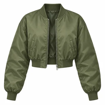 AI-generated style illustration for Tankaneo Womens Cropped Bomber Jacket Varsity Short Pea Coats Button Down Winter Casual Outerwear; not a retailer photograph