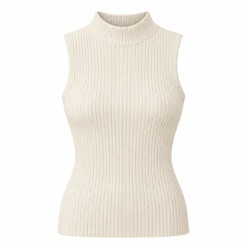 AI-generated style illustration for Women Sleeveless Mock Neck Tops Slim Fit Ribbed Knit Sweater Vest; not a retailer photograph