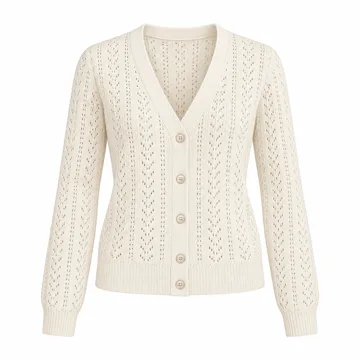 AI-generated style illustration for Vince Camuto Pointelle Long Sleeve Cardigan; not a retailer photograph