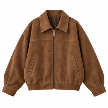 AI-generated style illustration for Tankaneo Womens Faux Suede Jackets Long Sleeve Fall Oversized Coat; not a retailer photograph