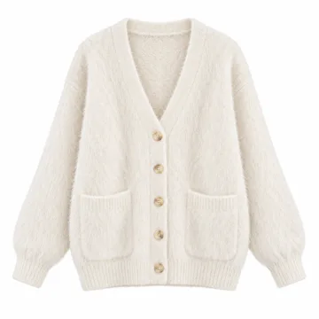 AI-generated style illustration for Yimoon Womens Fuzzy Cardigan Sweater V Neck Long Sleeve Button Down Slouchy Furry Knit Sweaters 2026; not a retailer photograph