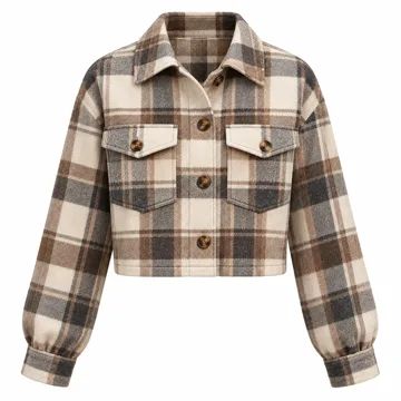 AI-generated style illustration for Zeagoo Flannels for Women Cropped Shacket Jacket Fashion Plaid Fall Coat; not a retailer photograph