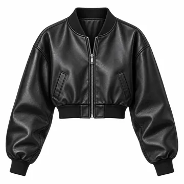 AI-generated style illustration for Cicy Bell Womens Faux Leather Bomber Jacket Cropped Biker Coat with Pockets; not a retailer photograph