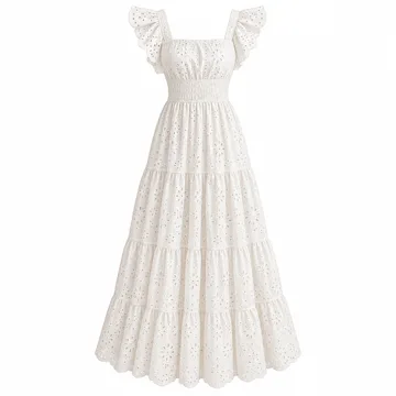 AI-generated style illustration for PRETTYGARDEN Women's Summer Hollow Out Eyelet Maxi Dress; not a retailer photograph