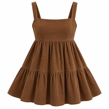AI-generated style illustration for Opemiby Women Corduroy Fall Winter Mini Babydoll Dresses; not a retailer photograph