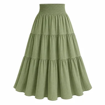 AI-generated style illustration for Witsmile Womens High Waist Tiered Midi Skirt Flowy Long Length with Pockets; not a retailer photograph