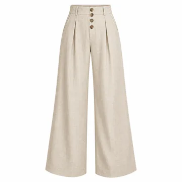 AI-generated style illustration for KIRUNDO Wide Leg Pants for Women 2026 Dressy High Waisted Button Trousers; not a retailer photograph