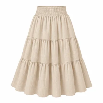 AI-generated style illustration for Women's Summer Midi Tiered Flowy High Waist A-Line Casual Skirts; not a retailer photograph