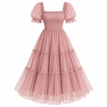 AI-generated style illustration for PRETTYGARDEN Women's Summer Smocked Midi Tulle Dress; not a retailer photograph