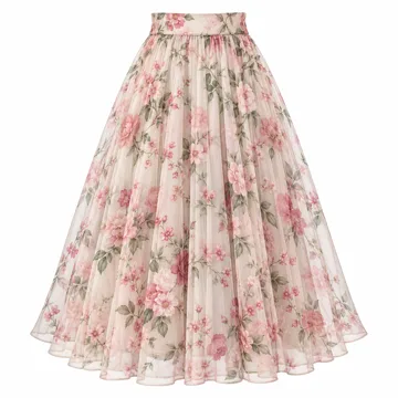 AI-generated style illustration for Avanova Women Mesh Floral Boho Midi Skirt High Waist Long Skirt; not a retailer photograph