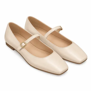 AI-generated style illustration for Trary Mary Jane Shoes Women Square Toe Flats for Women Dressy Ballet Flat Mary Jane Flats with Buckle Strap Comfortable Slip On Casual Shoes; not a retailer photograph