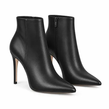 AI-generated style illustration for Amazon Essentials Women's Stiletto Heel Dress Ankle Boots with Side Zip; not a retailer photograph