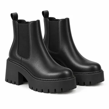 AI-generated style illustration for Ruanyu Womens Platform Ankle Boots Elastic Chunky Block Heel Chelsea Booties Lug Sole Non-Slip Combat Shoes; not a retailer photograph