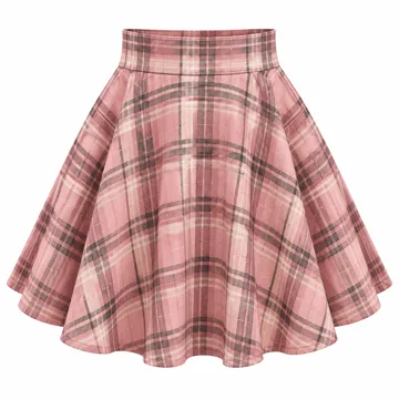 AI-generated style illustration for Pink Queen Plaid Skirts for Women A Line High Waist Flared Tartan Skirts; not a retailer photograph