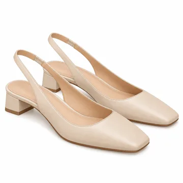 AI-generated style illustration for Coutgo Women's Mary Jane Chunky Low Heels Slingback Pumps Closed Square Toe Wedding Dress Shoes; not a retailer photograph