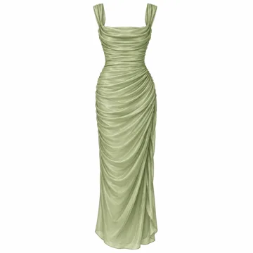 AI-generated style illustration for AMUR Women's Galilea Ruched Dress; not a retailer photograph