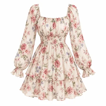 AI-generated style illustration for BTFBM Fall Dresses for Women 2026 Trendy Floral Long Sleeve Mini Dress; not a retailer photograph