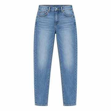 AI-generated style illustration for Cicy Bell Womens Straight Leg Jeans High Waisted Mid Rise Stretchy Denim Pants Tapered Petite Jeans; not a retailer photograph