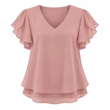 AI-generated style illustration for Zeagoo Womens Dressy Casual Chffon Shirts Short Sleeve V Neck Work Blouse; not a retailer photograph