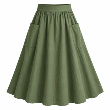 AI-generated style illustration for LOMON Midi Skirts for Women with Pockets A-Line Cotton Flowy Elastic Waist; not a retailer photograph