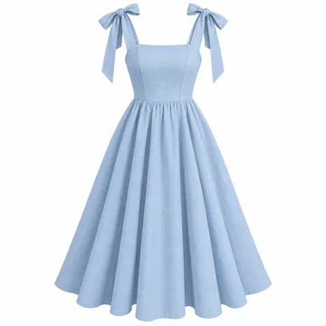 AI-generated style illustration for Floerns Women's Elegant Cocktail Wedding Guest Bow Flare Ruffle Midi Dress; not a retailer photograph