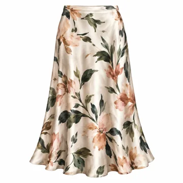 AI-generated style illustration for BTFBM Silk Midi Skirts for Women 2026 Summer Fall; not a retailer photograph