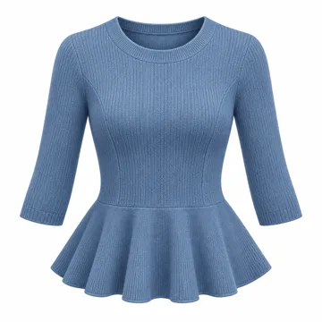 AI-generated style illustration for AKEWEI Womens 3/4 Sleeve Sweater Crewneck Knit Peplum Tops Sweaters; not a retailer photograph