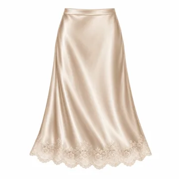 AI-generated style illustration for Cicy Bell Women Silk Satin Midi Skirts Casual Dressy Lace Hem Elegant Skirt; not a retailer photograph