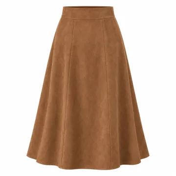 AI-generated style illustration for PRETTYGARDEN Womens High Waist Faux Suede A Line Midi Skirt; not a retailer photograph