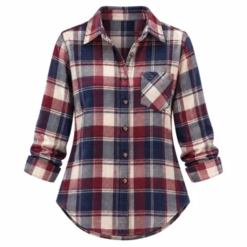 AI-generated style illustration for Zeagoo Womens Flannel Shirts Long Sleeve Button Down Casual Fall Plaid Top; not a retailer photograph