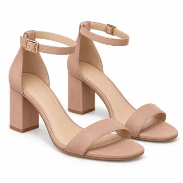 AI-generated style illustration for Ankis Heels for Women Open Toe Ankle Strap Chunky Heel Sandals 2.75 Inch; not a retailer photograph