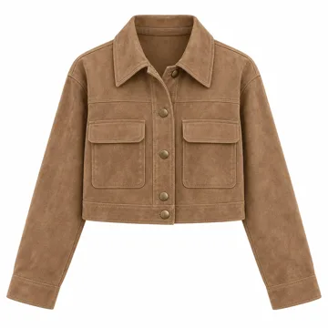 AI-generated style illustration for PRETTYGARDEN Faux Suede Casual Cropped Fall Jacket for Women Trendy 2026; not a retailer photograph