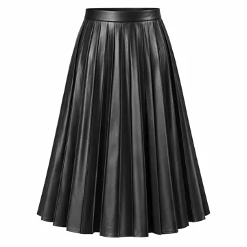 AI-generated style illustration for PRETTYGARDEN Womens Faux Leather High Waisted Midi Skirt; not a retailer photograph